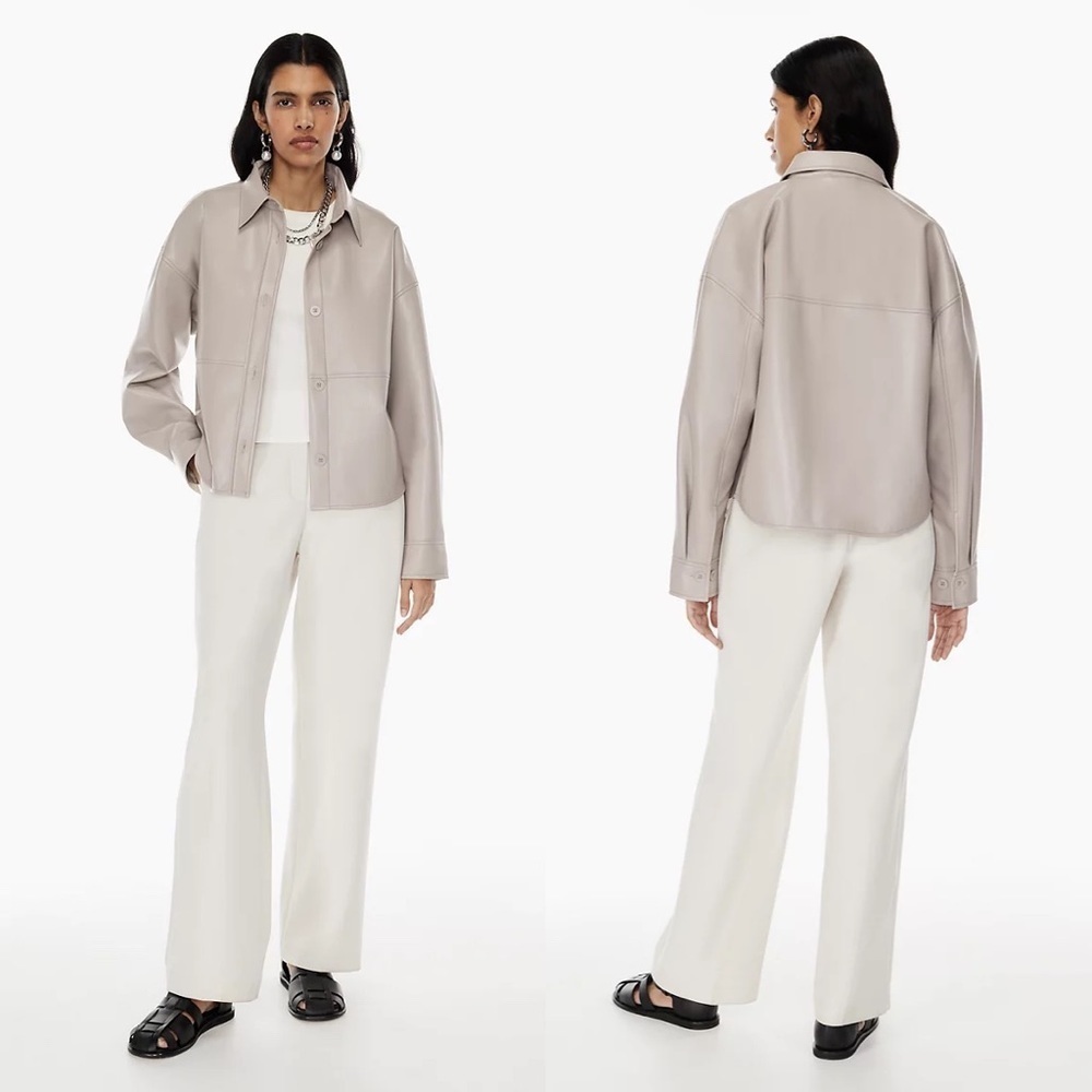 Aritzia Babaton Pelli Faux Leather Shirt Jacket Vegan Shacket Opal Grey